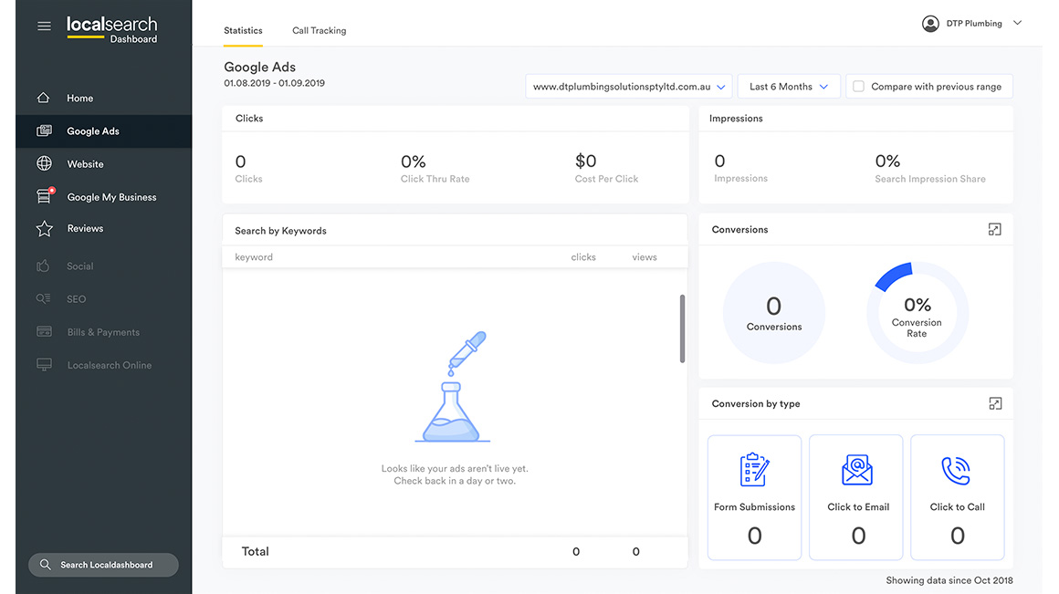 Dashboard with one status and one action per pillar